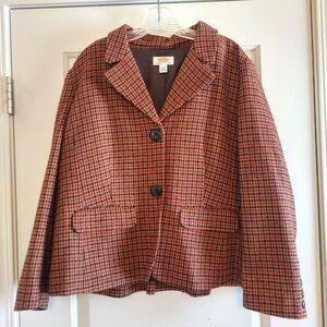Talbots Womens Blazer 18WP 100% Wool Houndstooth Plaid Academia Peplum Old Money